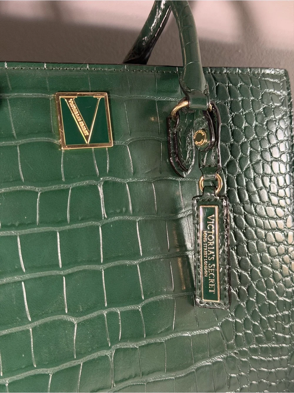 Victoria's Secret Emerald Green Croc-Embossed Satchel